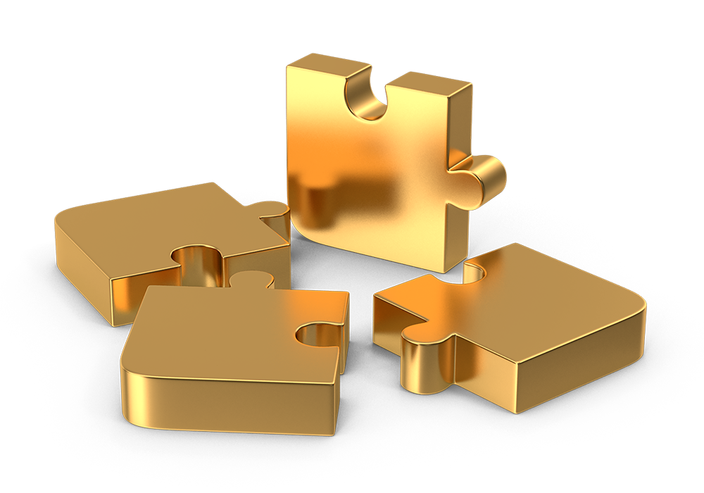 Gold puzzle pieces representing coordinated financial planning and wealth management